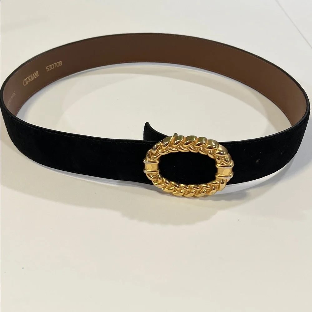 CIPRIANI - black pig suede belt, gold buckle, vintage, L